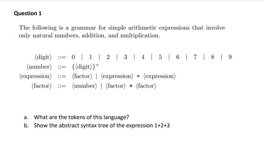 Solved Question 1 The following is a grammar for simple | Chegg.com