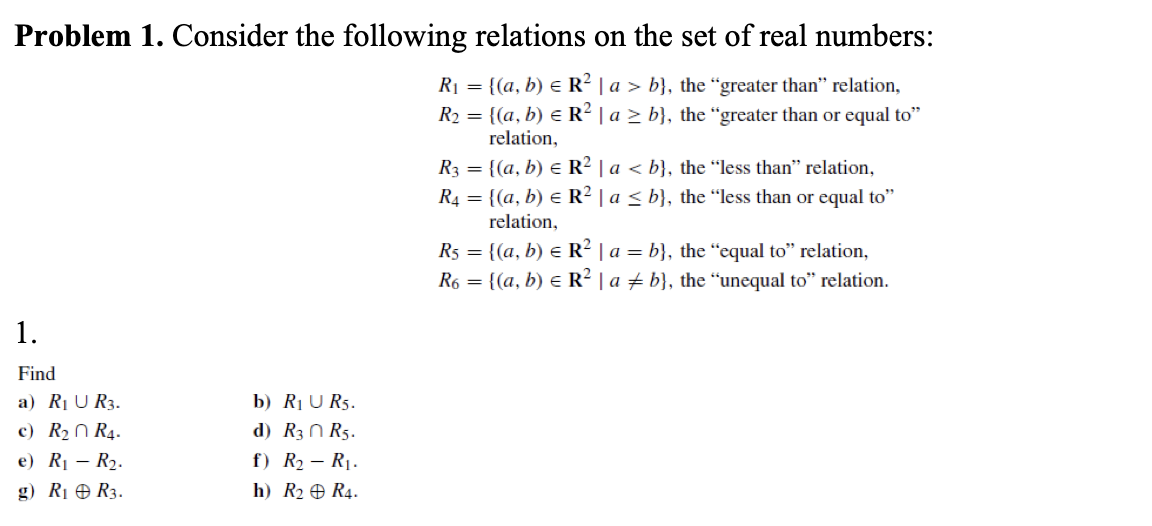 [Solved]: Problem 1. Consider The Following Relations On T