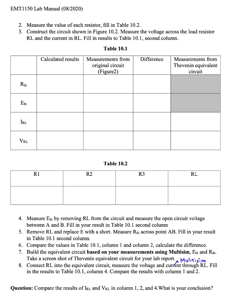 Solved EMT1150 Lab Manual (08/2020) EMT1150 Lab Experiment | Chegg.com