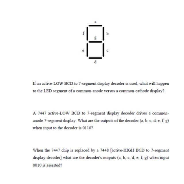Solved f b If an active-LOW BCD to 7-segment display decoder | Chegg.com
