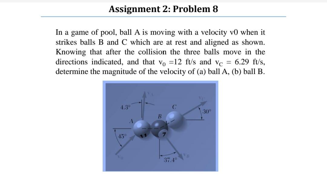 Solved In A Game Of Pool, Ball A Is Moving With A Velocity V | Chegg.com