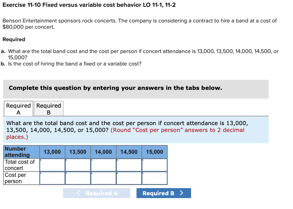 Solved Exercise 11-10 Fixed versus variable cost behavior LO | Chegg.com