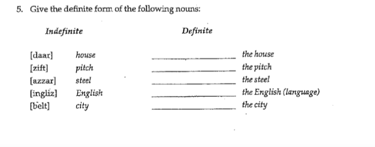5. Give the definite form of the following nouns: | Chegg.com