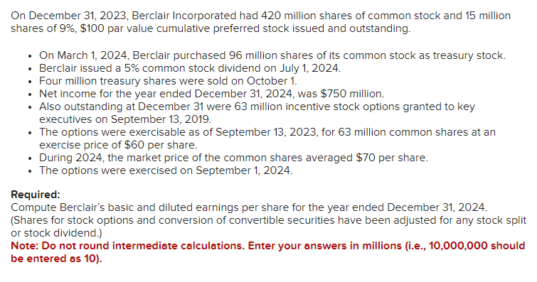 Solved On December 31,2023 , Berclair Incorporated Had 420 | Chegg.com