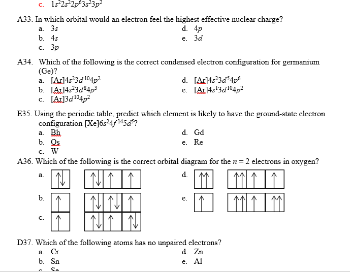 Solved A33. In which orbital would an electron feel the | Chegg.com