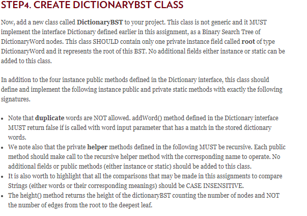 STEP4. CREATE DICTIONARYBST CLASS Now, add a new | Chegg.com