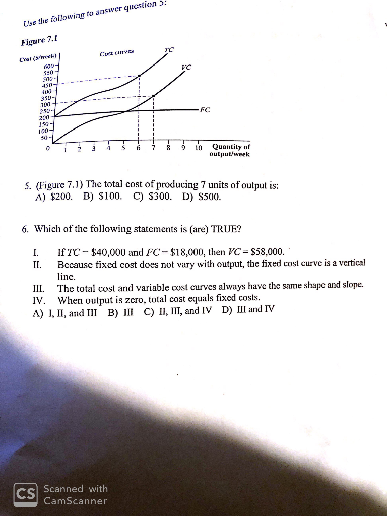 Solved Use the following to answer question 8: Table 7.1 | Chegg.com