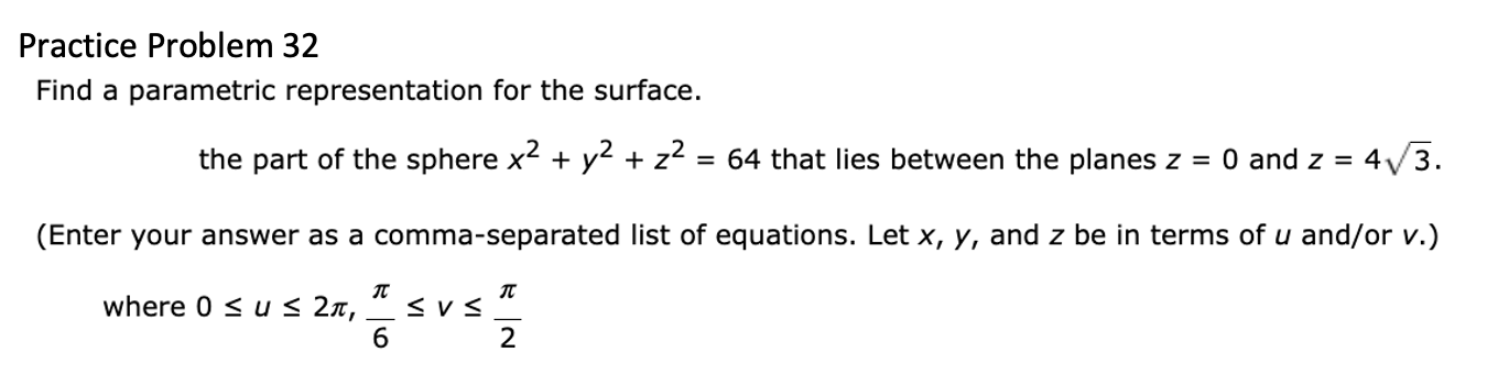 Solved Practice Problem 32 Find a parametric representation | Chegg.com