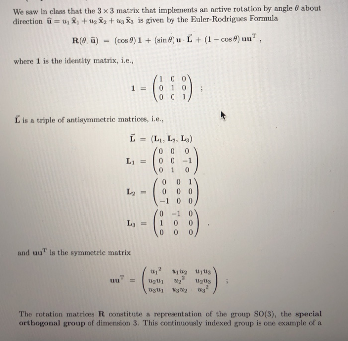 Solved We saw in class that the 3 x 3 matrix that implements | Chegg.com