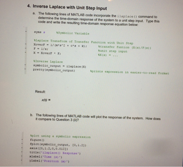 Solved 4. Inverse Laplace with Unit Step Input a. The | Chegg.com