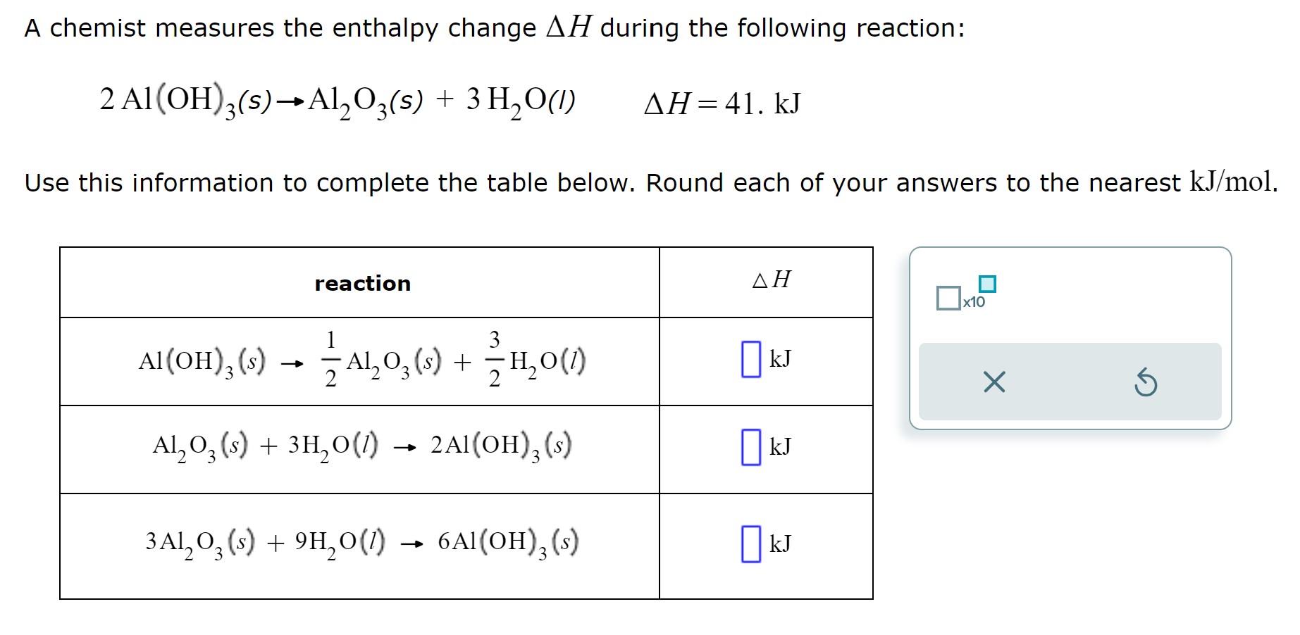 Solved A chemist measures the enthalpy change ΔH during the | Chegg.com