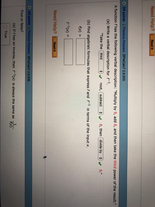 Solved Need Help? Read It ·35 points ! s Answers SPreCalc7 | Chegg.com