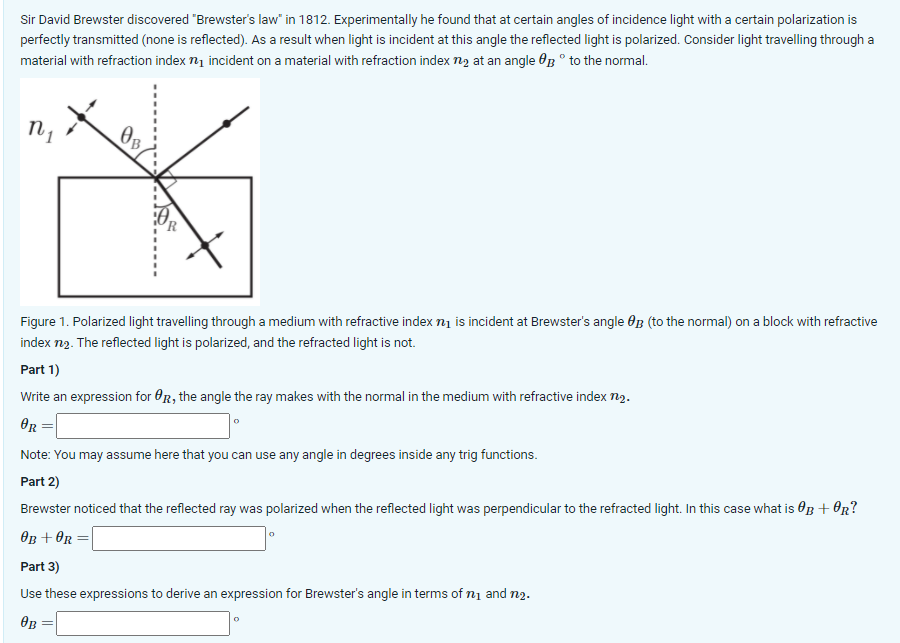 Solved Sir David Brewster discovered "Brewster's law" in | Chegg.com