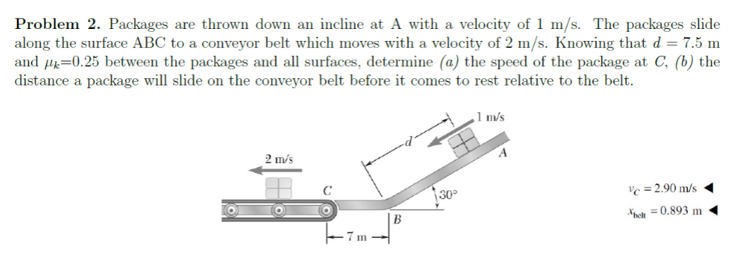 Solved Problem 2. Packages are thrown down an incline at A | Chegg.com