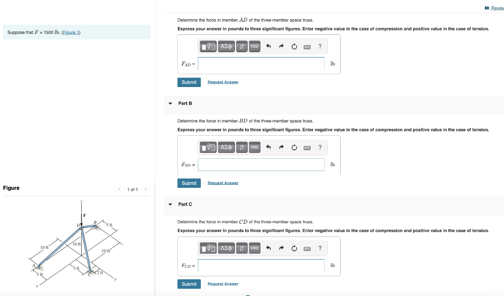 Solved Suppose That F = 1500 Lb. (Figure 1) 1. Determine | Chegg.com