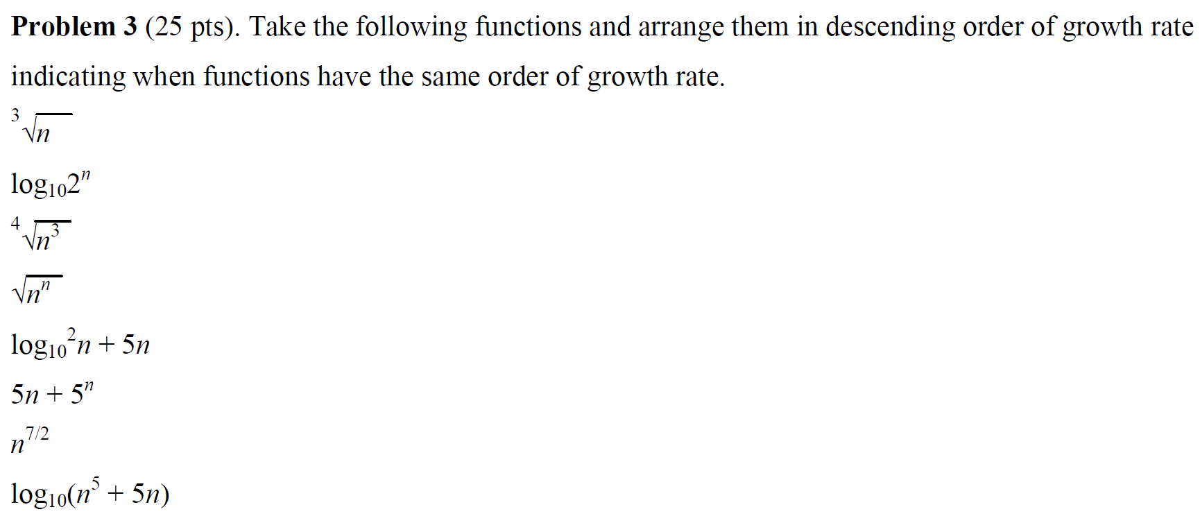 Solved Problem 3 (25 pts). Take the following functions and | Chegg.com
