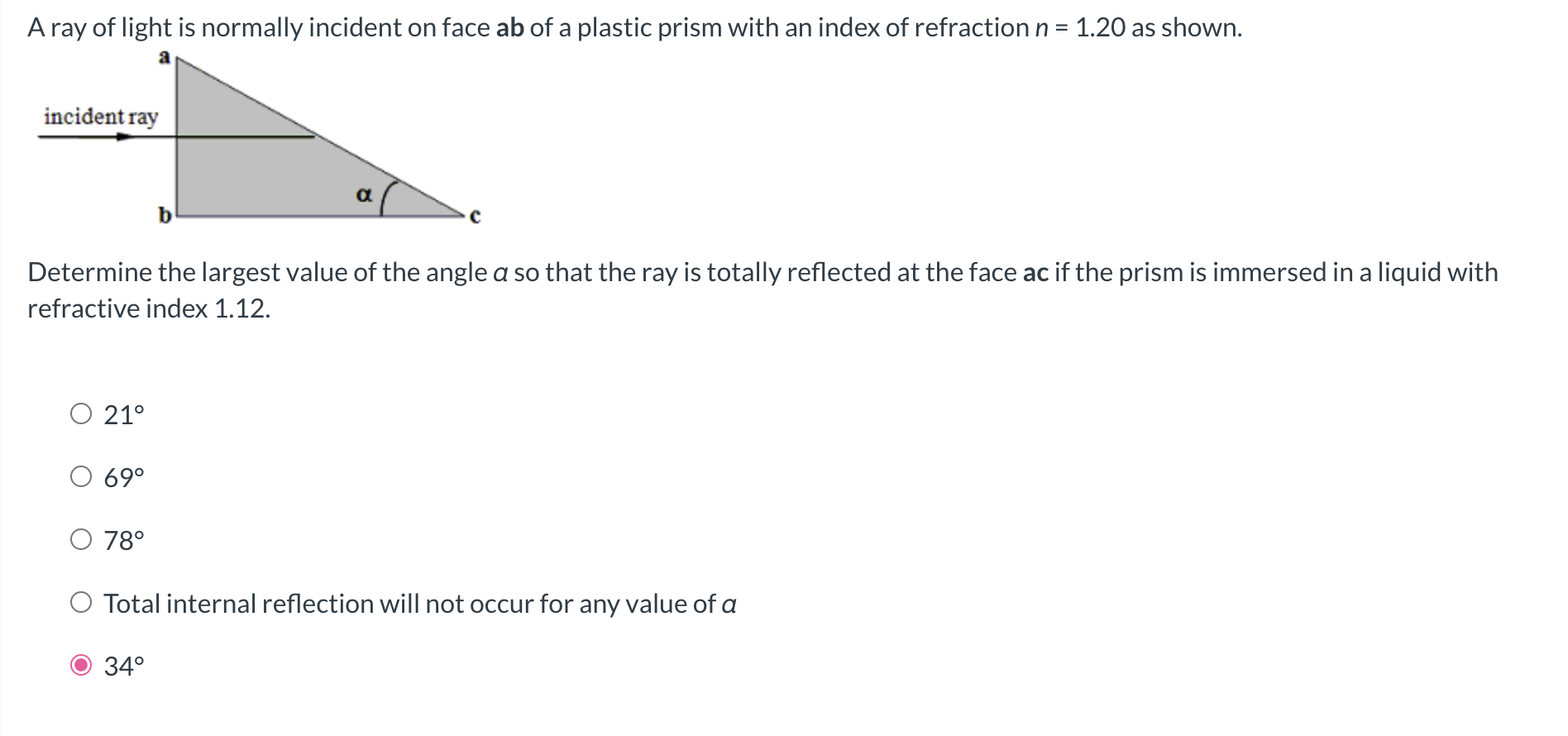 Solved A ray of light is normally incident on face ab of a | Chegg.com