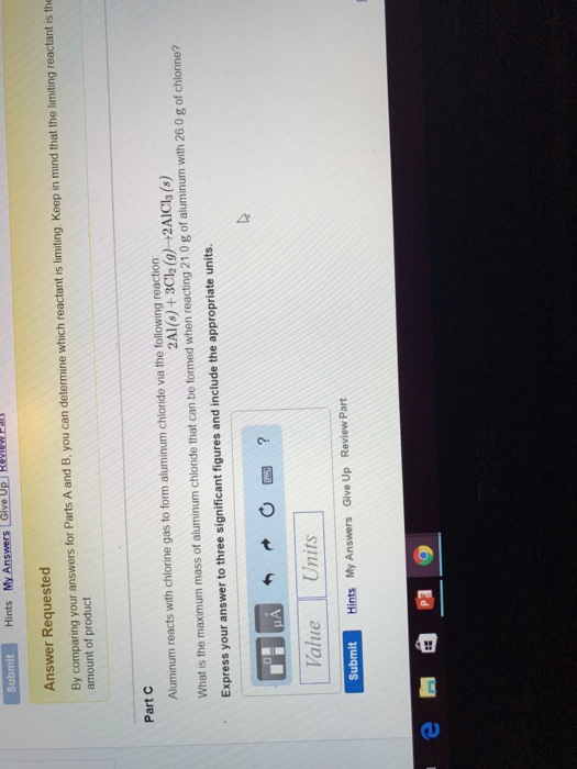 Solved Aluminum reacts with chlorine gas to form aluminum