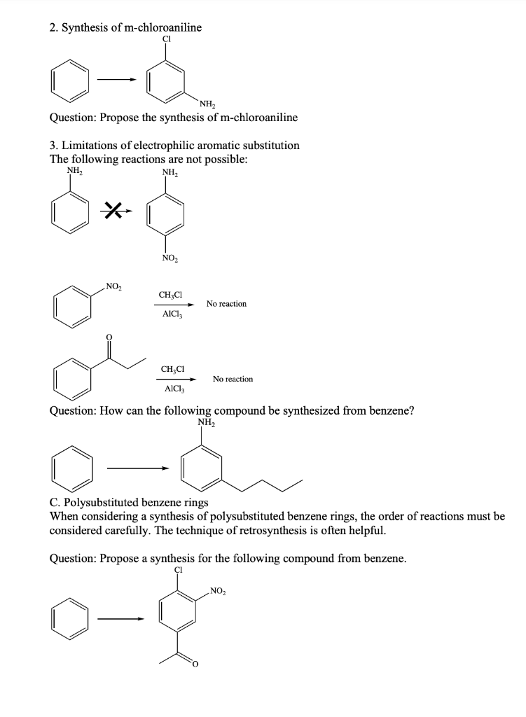 Solved 2. Synthesis of m-chloroaniline Question: Propose | Chegg.com