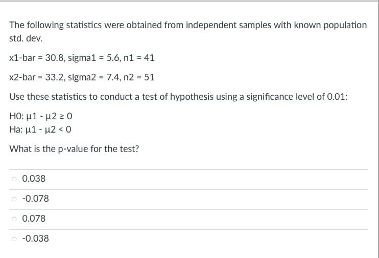 Solved The following statistics were obtained from | Chegg.com