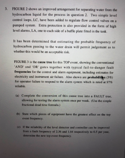 3. figure 2 shows an improved arrangement for separating water from the hydrocarbon liquid for the process in question 2. two