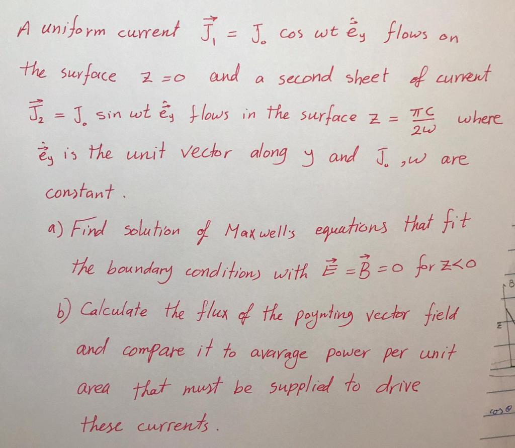 On The Surface Z 0 I Where ا2 A Uniform Current I Chegg Com