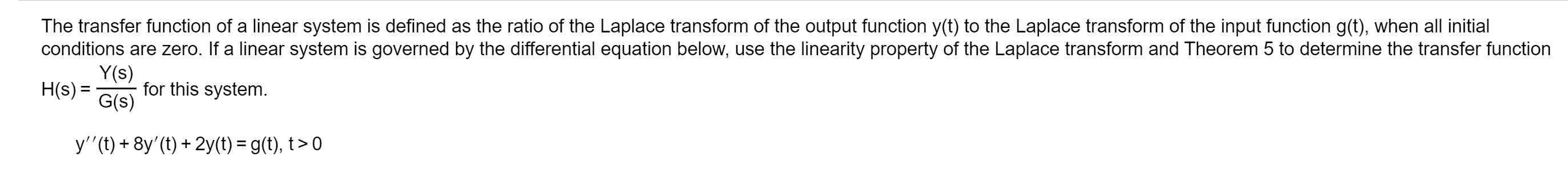 Solved The transfer function of a linear system is defined | Chegg.com