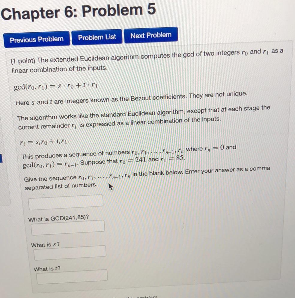 Solved Chapter 6: Problem 5 Previous Problem Problem List | Chegg.com