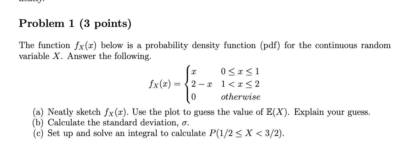 Solved The function fX(x) below is a probability density | Chegg.com