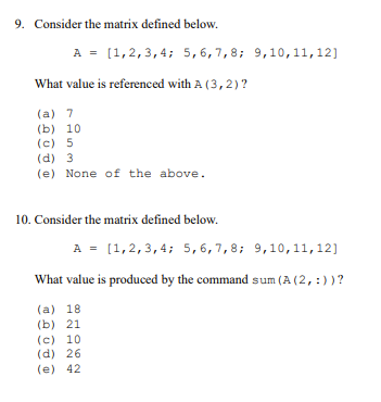 Solved 1. What does MatLab stand for? (a) Math Laboratory | Chegg.com