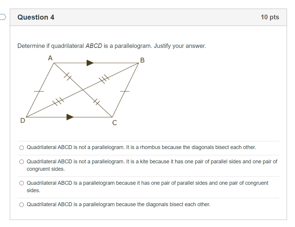 Solved Determine if quadrilateral ABCD is a parallelogram. Chegg