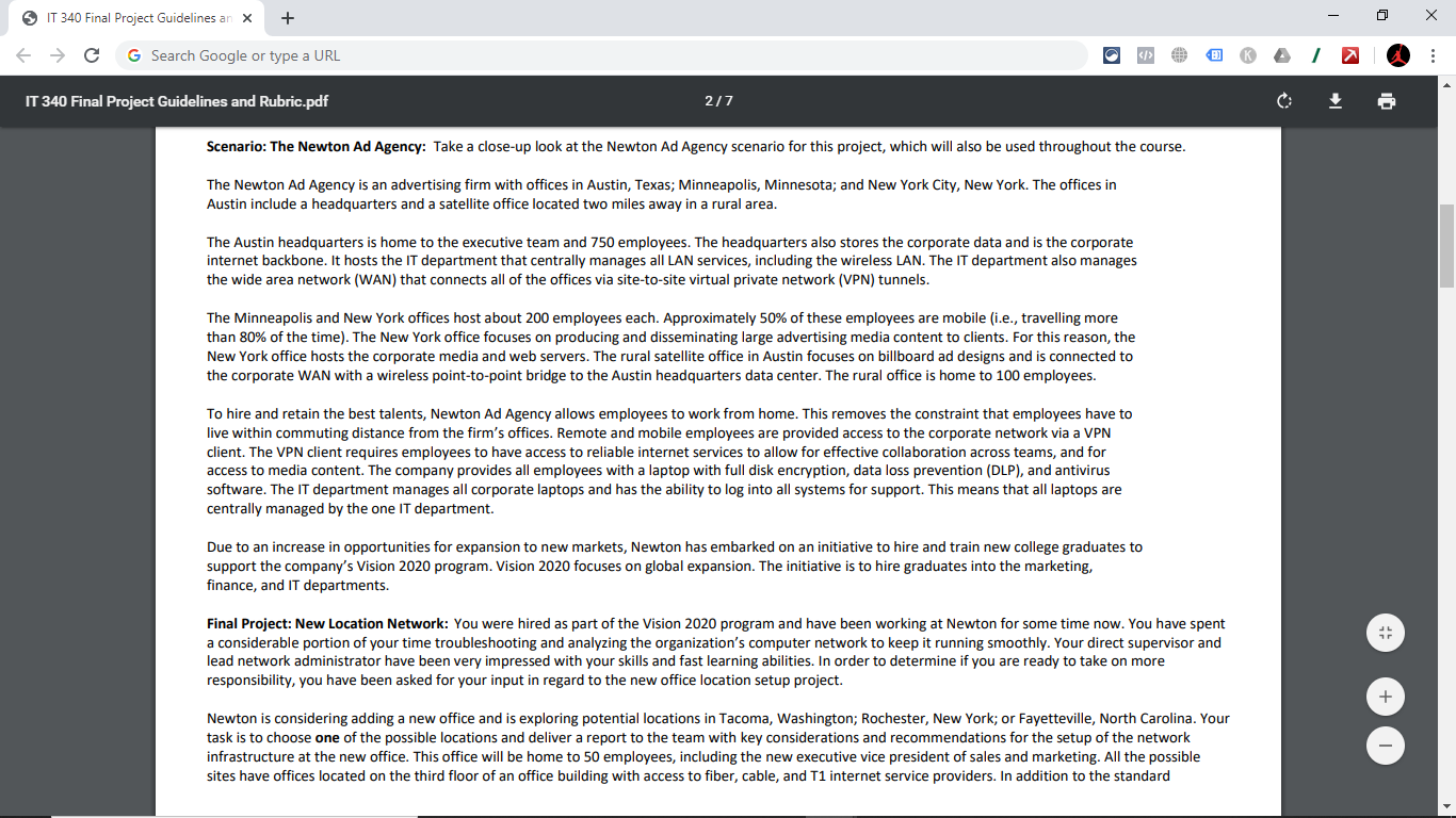 O IT 340 Final Project Guidelines an x G Search Google or type a URL IT 340 Final Project Guidelines and Rubric.pdf 2/7 Scena