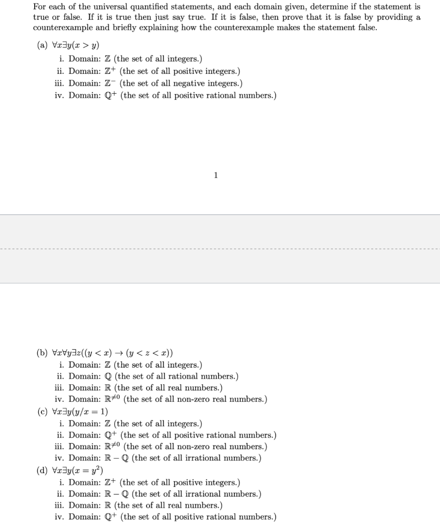 Solved For each of the universal quantified statements, and | Chegg.com