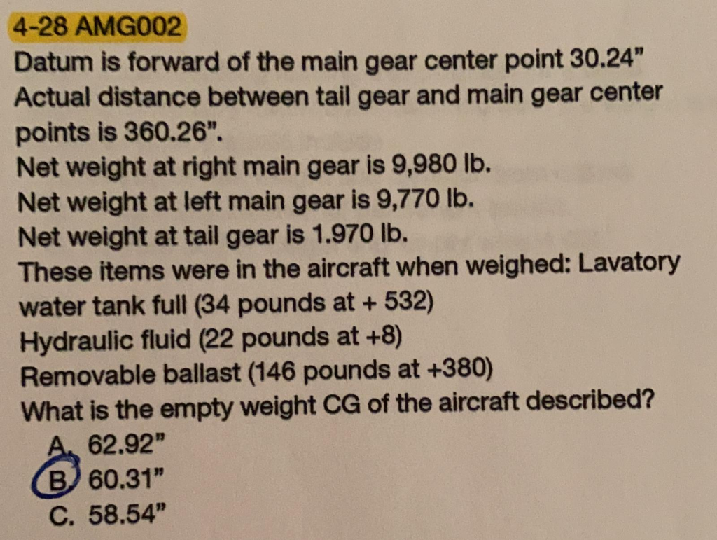 Solved 428 AMG002 Datum is forward of the main gear center
