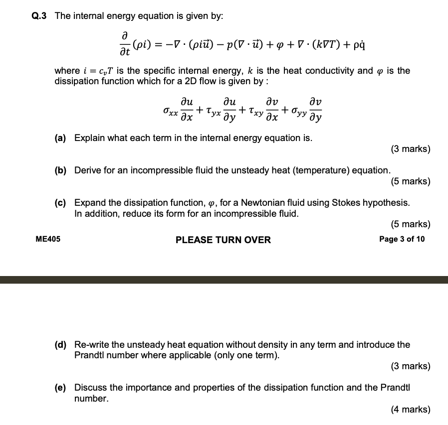 Q.3 The internal energy equation is given by: pi) = | Chegg.com