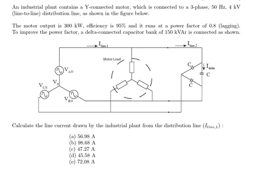 Solved An industrial plant contains a Y-connected motor, | Chegg.com