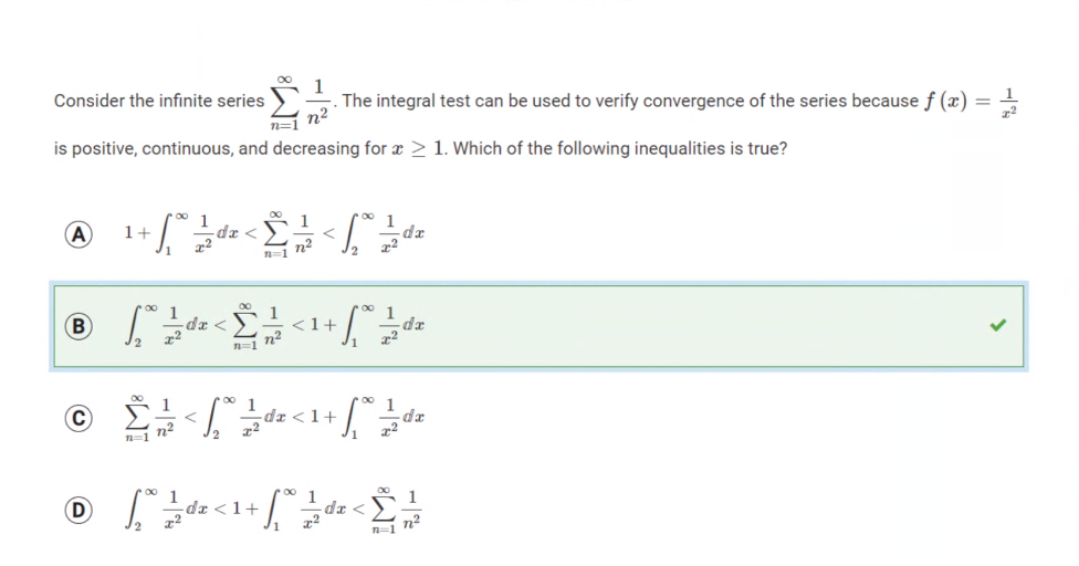 Solved Consider the infinite series ∑n=1∞1n2. ﻿The integral | Chegg.com