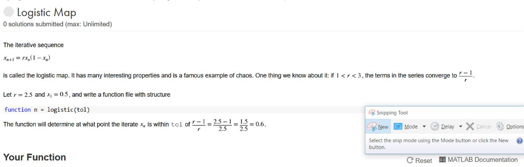 Solved Logistic Map m Function file Matlab the | Chegg.com