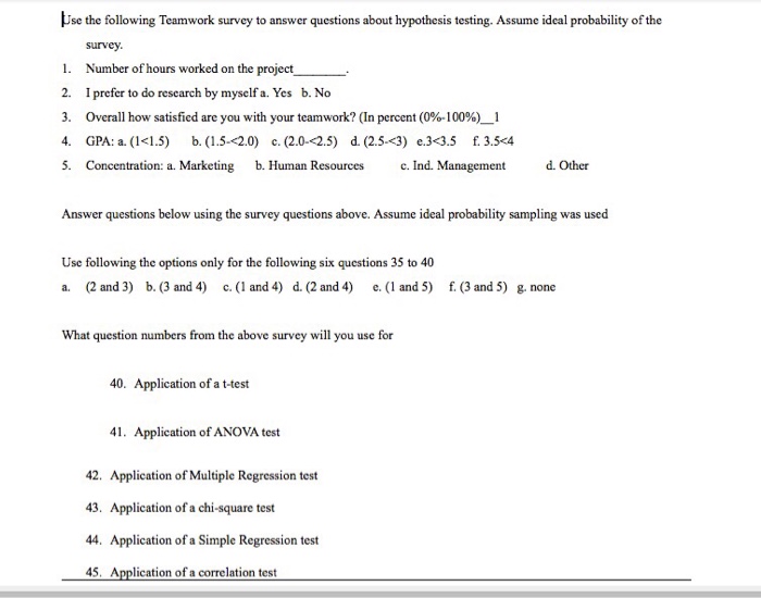 Solved Use the following Teamwork survey to answer questions | Chegg.com