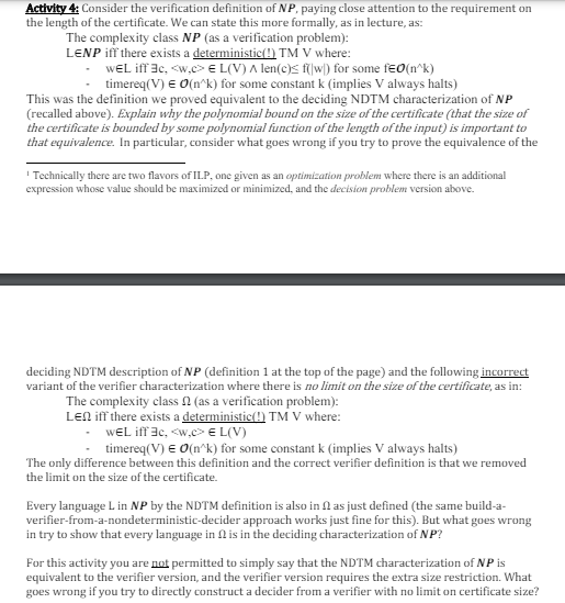 Solved Activity 4 Consider The Verification Definition Of Chegg
