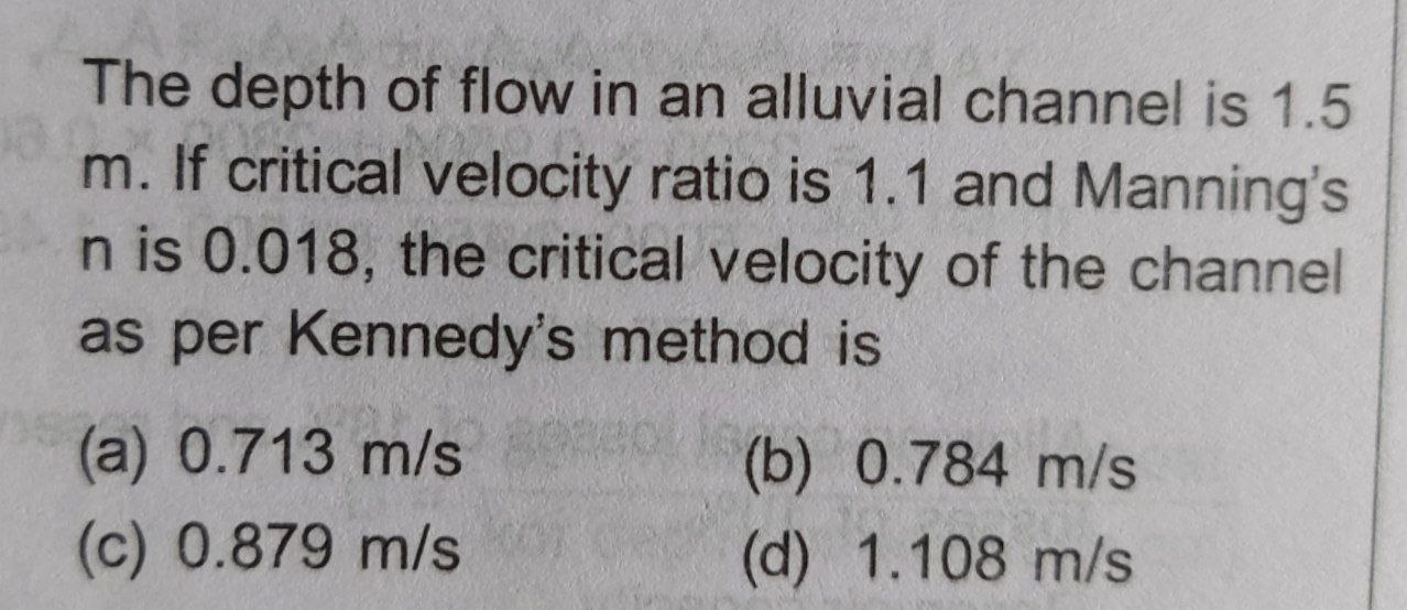 Solved The depth of flow in an alluvial channel is 1.5m. ﻿If | Chegg.com