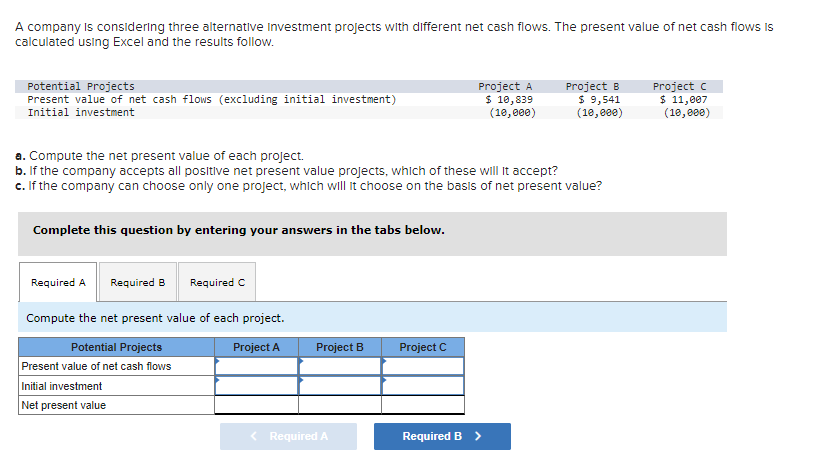 Solved A Company Is Considering Three Alternative Investment | Chegg.com