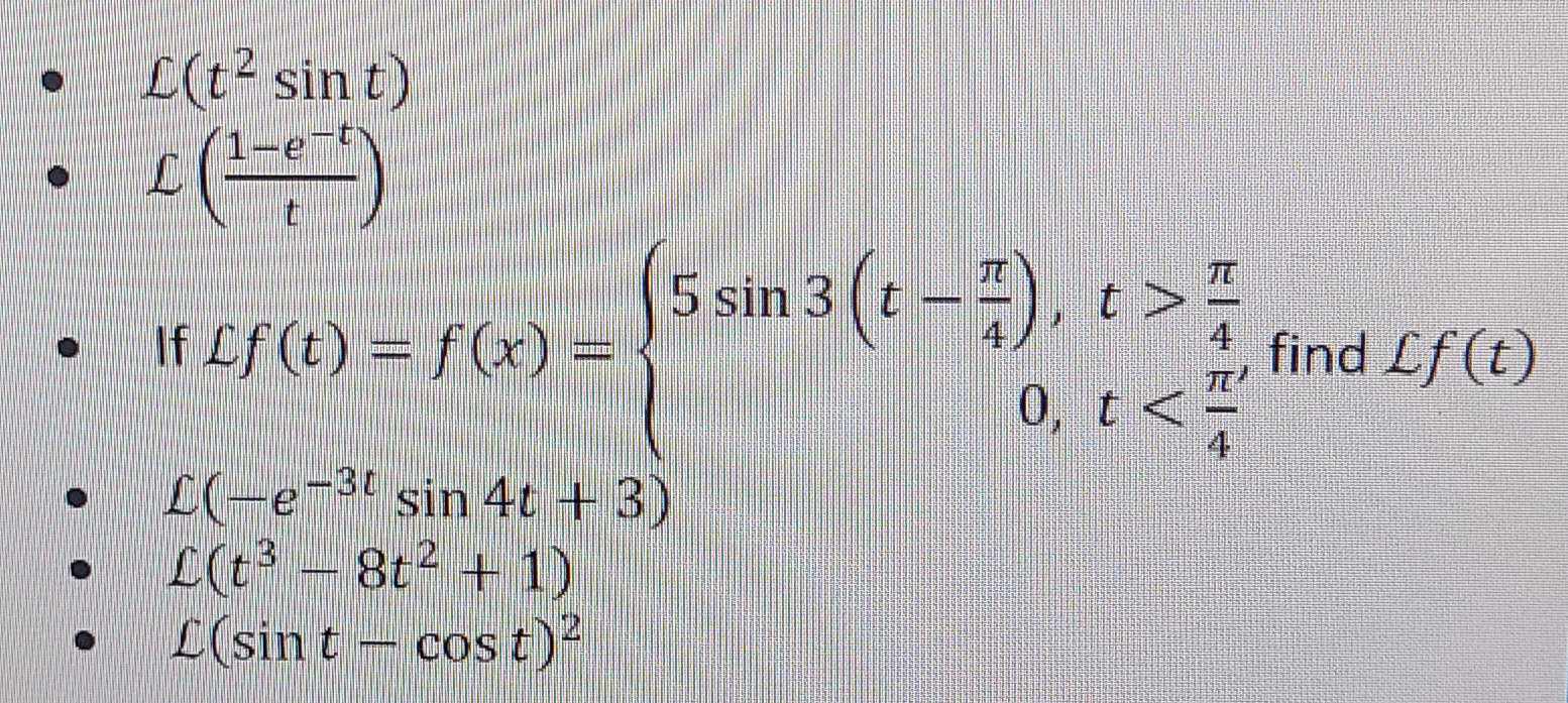 \[ \mathcal{L}\left(\frac{1-e^{-t}}{t}\right) \] If \( \mathcal{L} f(t)=f(x)=\left\{\begin{aligned} 5 \sin 3\left(t-\frac{\pi