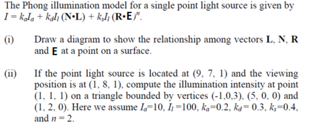 The Phong illumination model for a single point light | Chegg.com