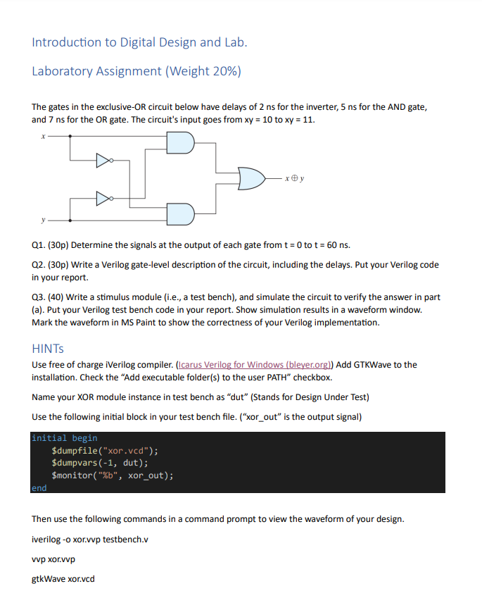 Solved The gates in the exclusive-OR circuit below have | Chegg.com