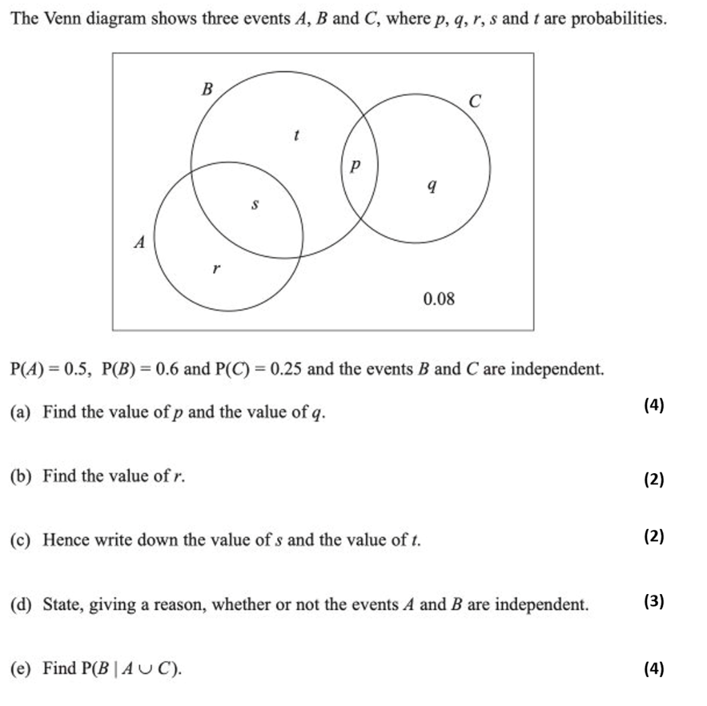 Solved The Venn Diagram Shows Three Events A B And C 9073