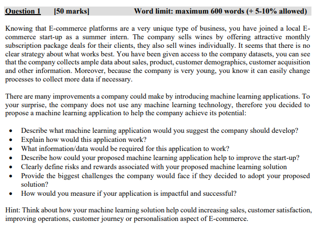 Solved Question 1 (50 marks Word limit: maximum 600 words (+ | Chegg.com