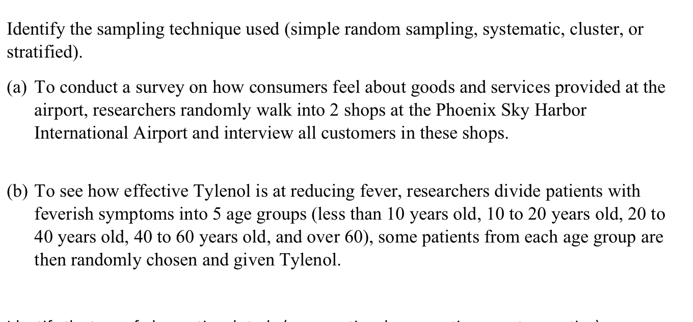 Solved Identify The Sampling Technique Used Simple Random Chegg
