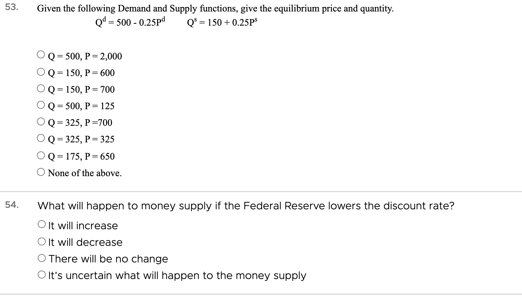 Solved 53. Given the following Demand and Supply functions, | Chegg.com