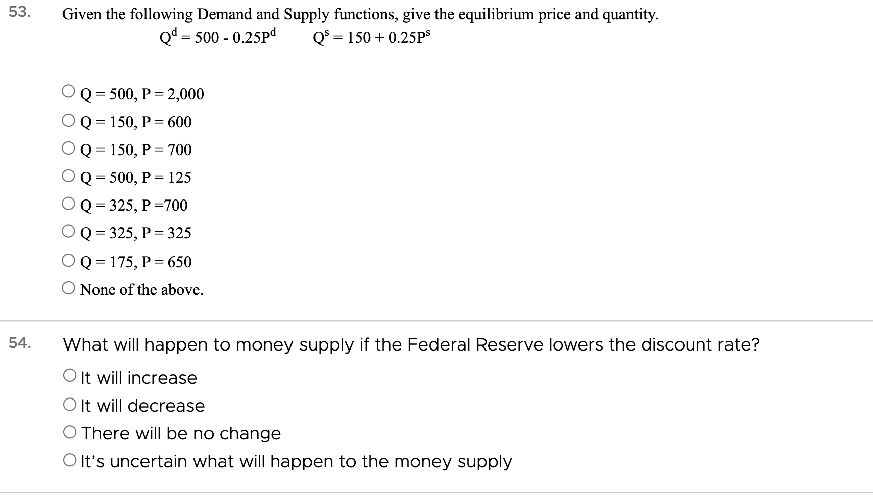 Solved 53. Given The Following Demand And Supply Functions, | Chegg.com